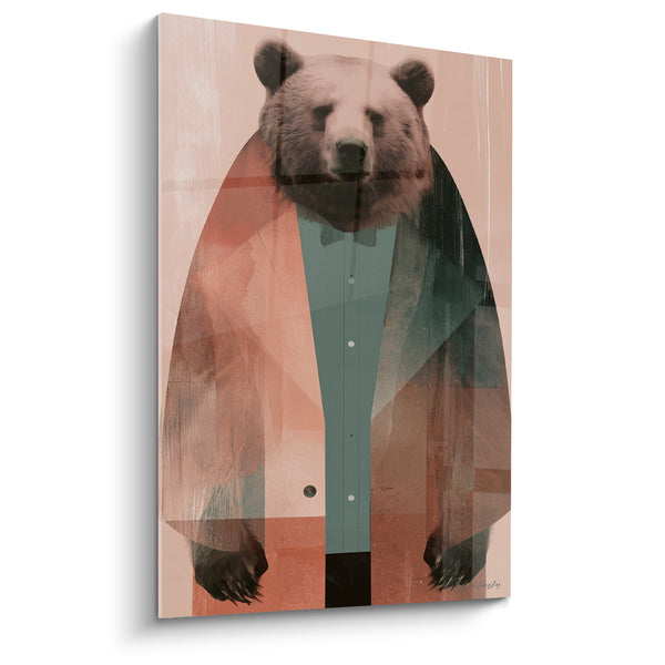 Quadri Orso bruno con giacca verde e corallo e farfalla - Eleganza in abito - Edizione Orso bruno