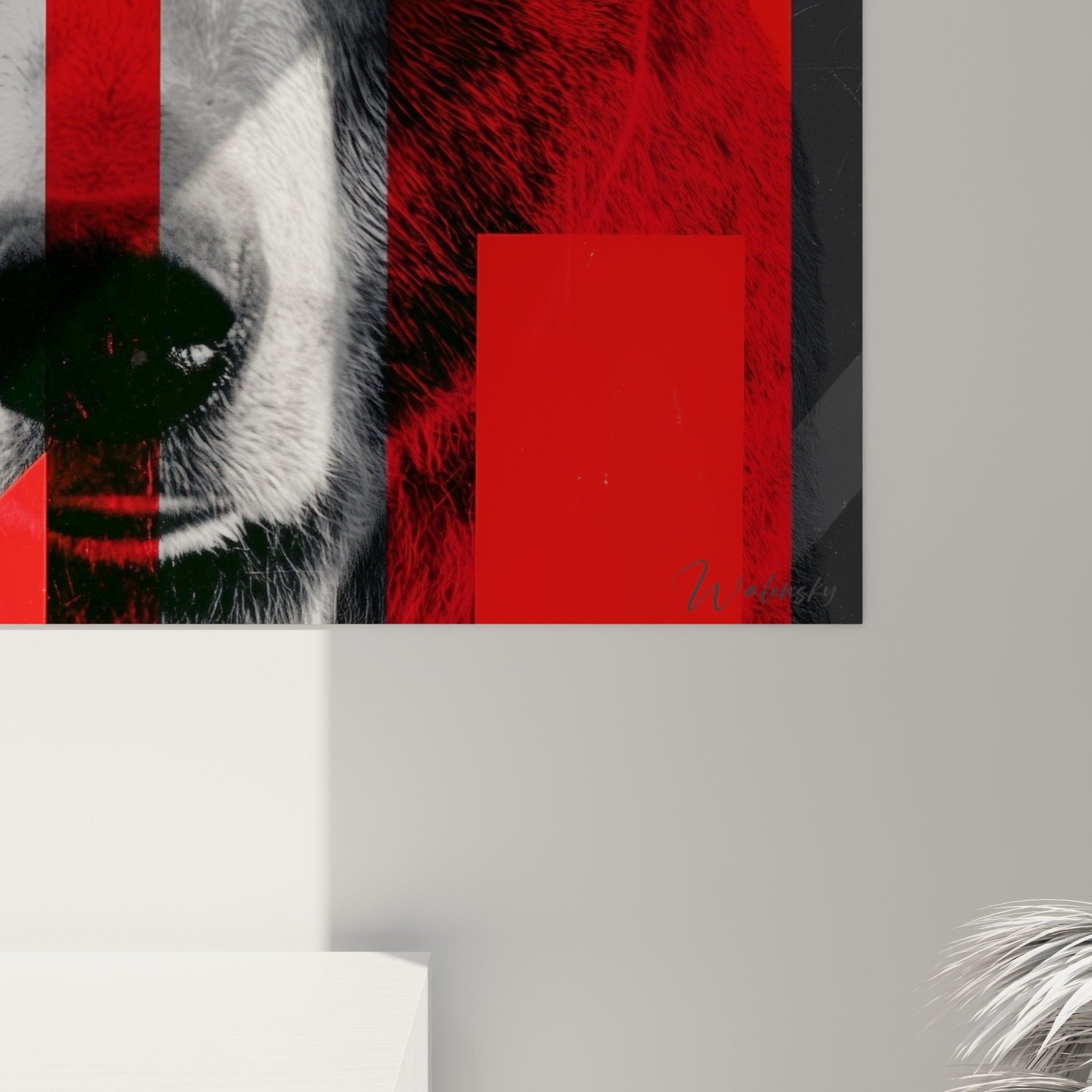 Détail rapproché du museau de l'Ours brun révélant le grain de l'impression et les nuances rouge et noir
