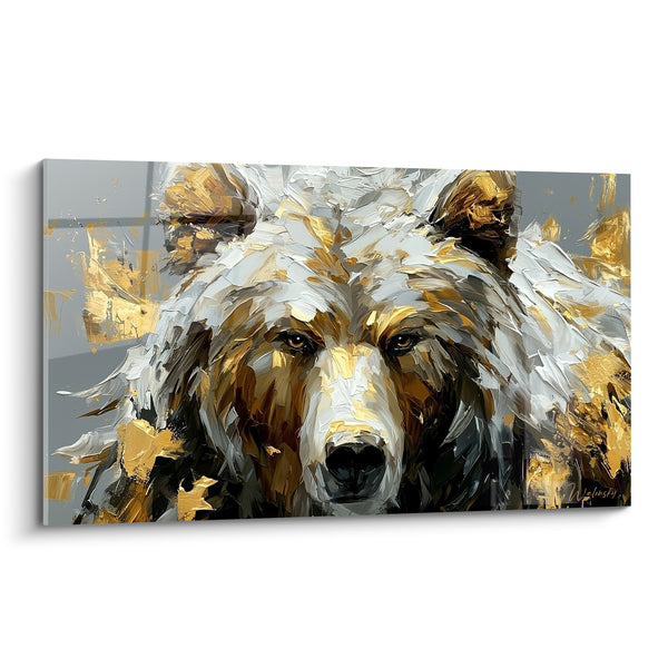 Tableau Ours blanc et doré au pelage texturé - Face frontale intense - Edition Ours brun