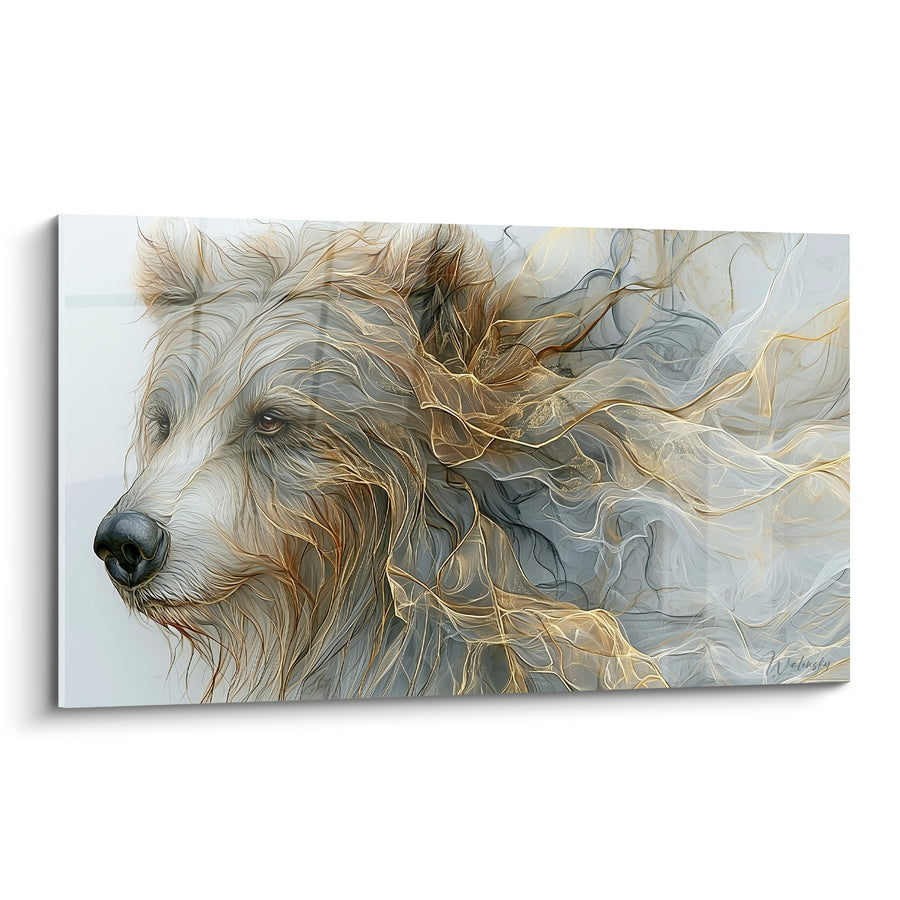 Tableau Ours brun aux volutes dorées et grises - Souffle sauvage - Edition Ours brun