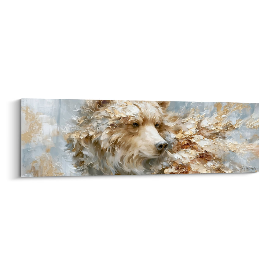 Tableau Ours crème et gris aux mèches dorées éclatées - Pelage en fusion - Edition Ours brun
