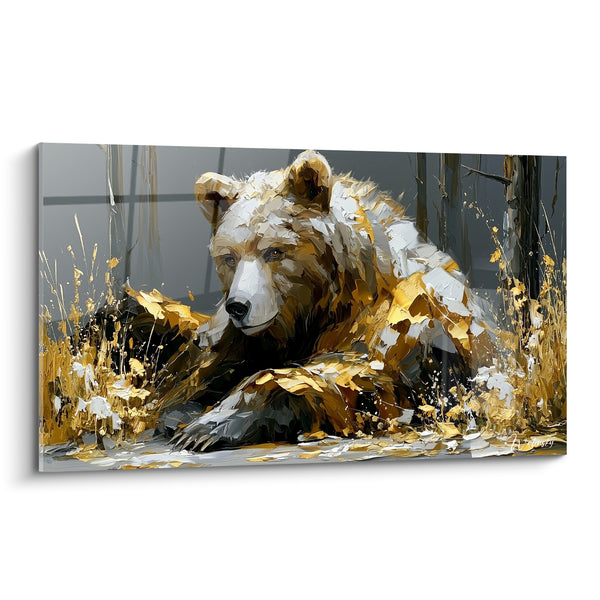 Tableau Ours brun doré aux herbes lumineuses - Repos souverain - Edition Ours brun