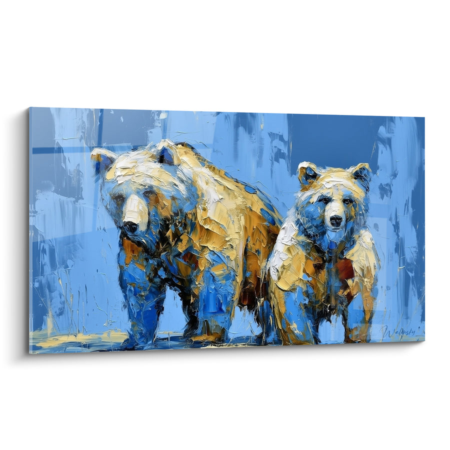 Tableau Ours bruns dorés au fond bleu - Marche à deux - Edition Ours brun
