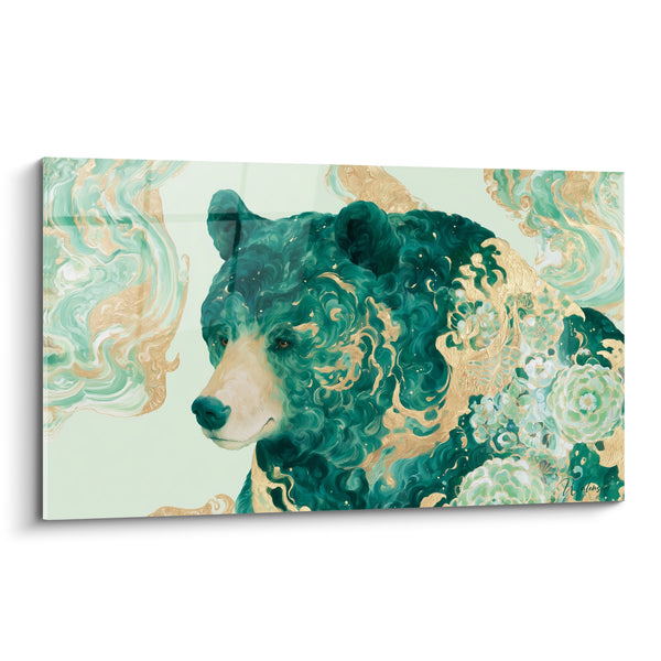 Tableau Ours vert émeraude aux volutes dorées - Songe émeraude - Edition Ours brun