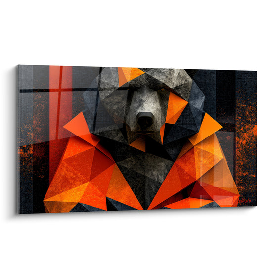 Ours brun fixant l'objectif, museau gris réaliste encadré de facettes orange et anthracite