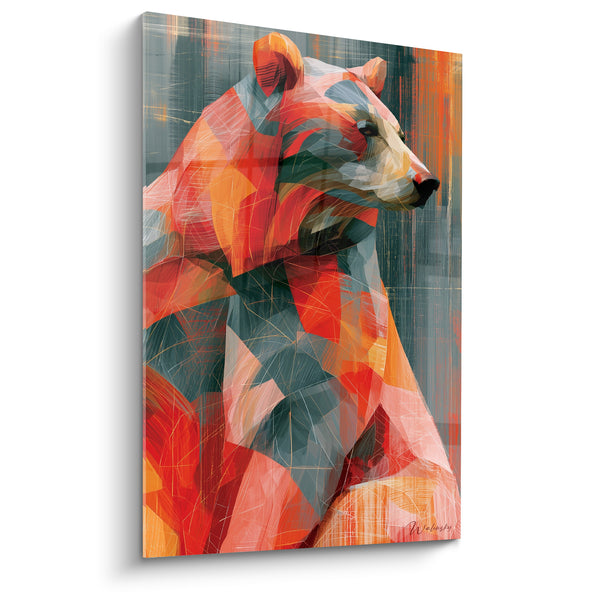 Tableau Ours brun aux facettes rouges et anthracite - Fragments de puissance - Edition Ours brun