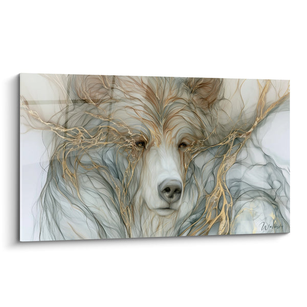 Tableau Ours filaments dorés et gris perle - Esprit des bois - Edition Ours brun