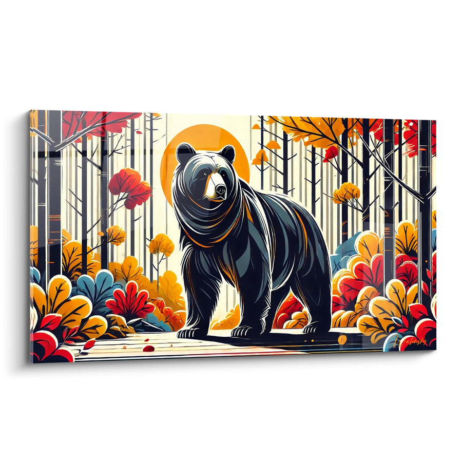 Tableau Ours noir dans forêt automnale flamboyante - Gardien de la forêt - Edition Ours brun