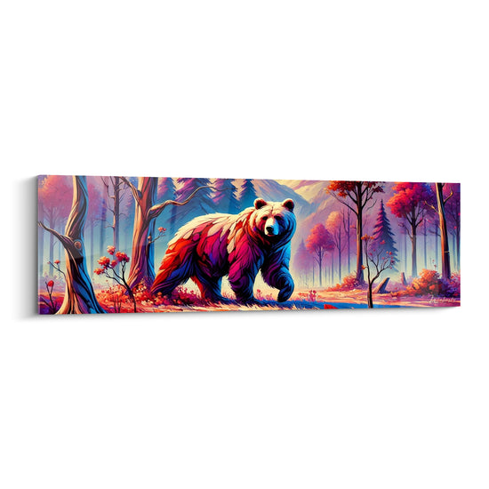 Tableau Ours marchant en forêt magenta et violette - Rêve boréal - Edition Ours brun