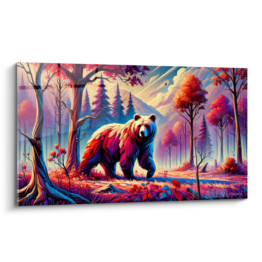 Tableau Ours brun marchant en forêt pourpre - Marche flamboyante - Edition Ours brun
