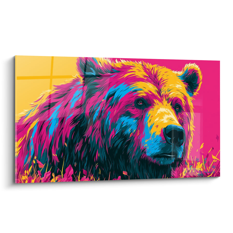 Tableau Ours brun aux teintes fuchsia et bleu - Face-à-face électrique - Edition Ours brun