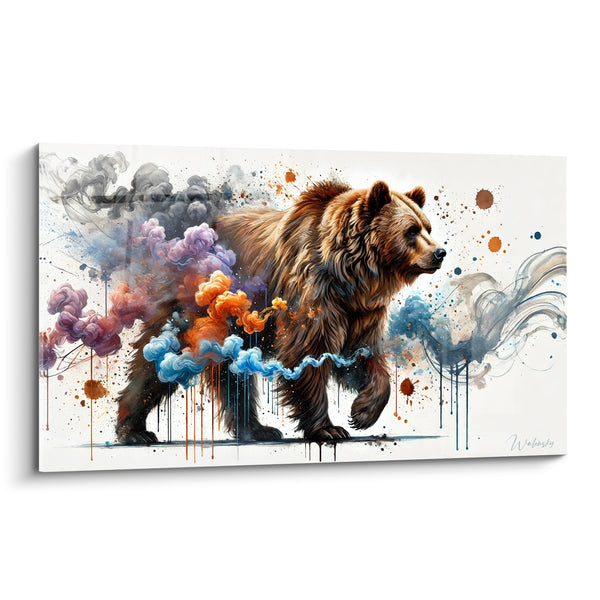 Tableau Ours brun aux fumées bleu et orange - Marche fantasmagorique - Edition Ours brun