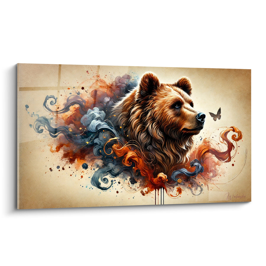 Tableau Ours brun profil roux et bleu ardoise - Esprit ancestral - Edition Ours brun