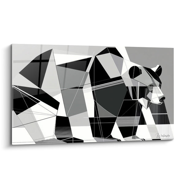 Tableau Ours géométrique en noir et blanc - Marche fragmentée - Edition Ours brun
