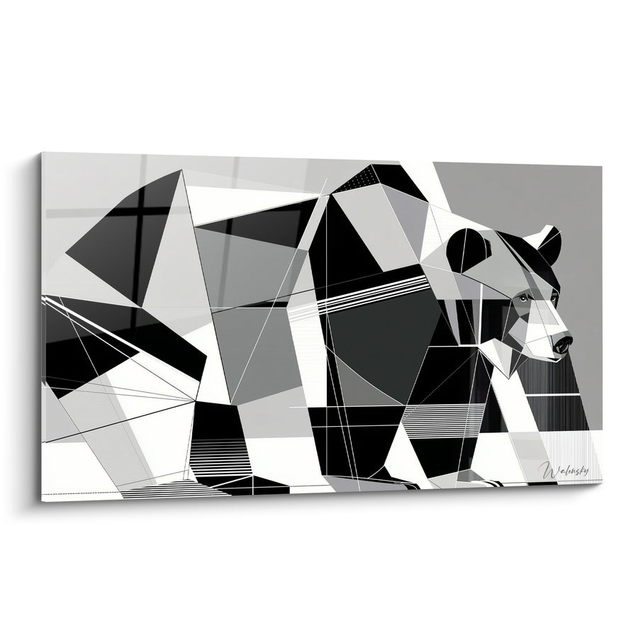 Tableau Ours géométrique en noir et blanc - Marche fragmentée - Edition Ours brun