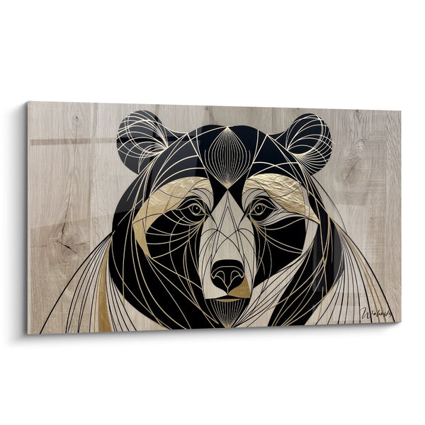 Tableau Ours géométrique noir et doré sur bois - Esprit totémique - Edition Ours brun
