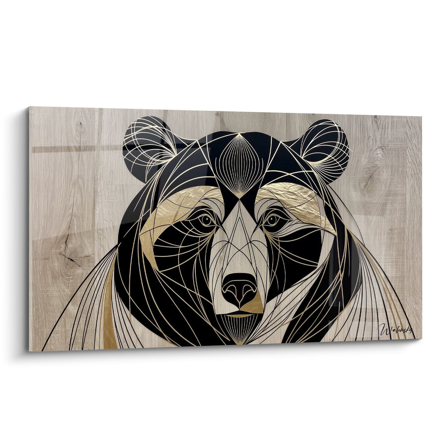 Tableau Ours géométrique noir et doré sur bois - Esprit totémique - Edition Ours brun