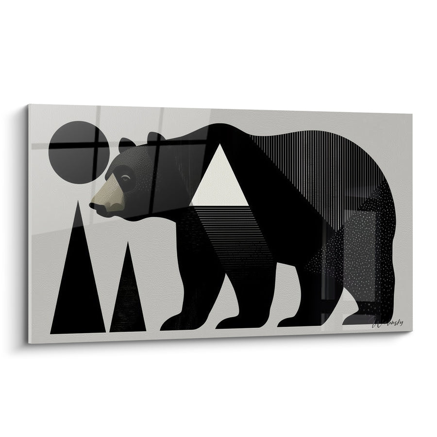 Gemälde Schwarz-Grauer Bär in Dreieckstannen - Mond und punktierte Muster - Braunbär-Edition