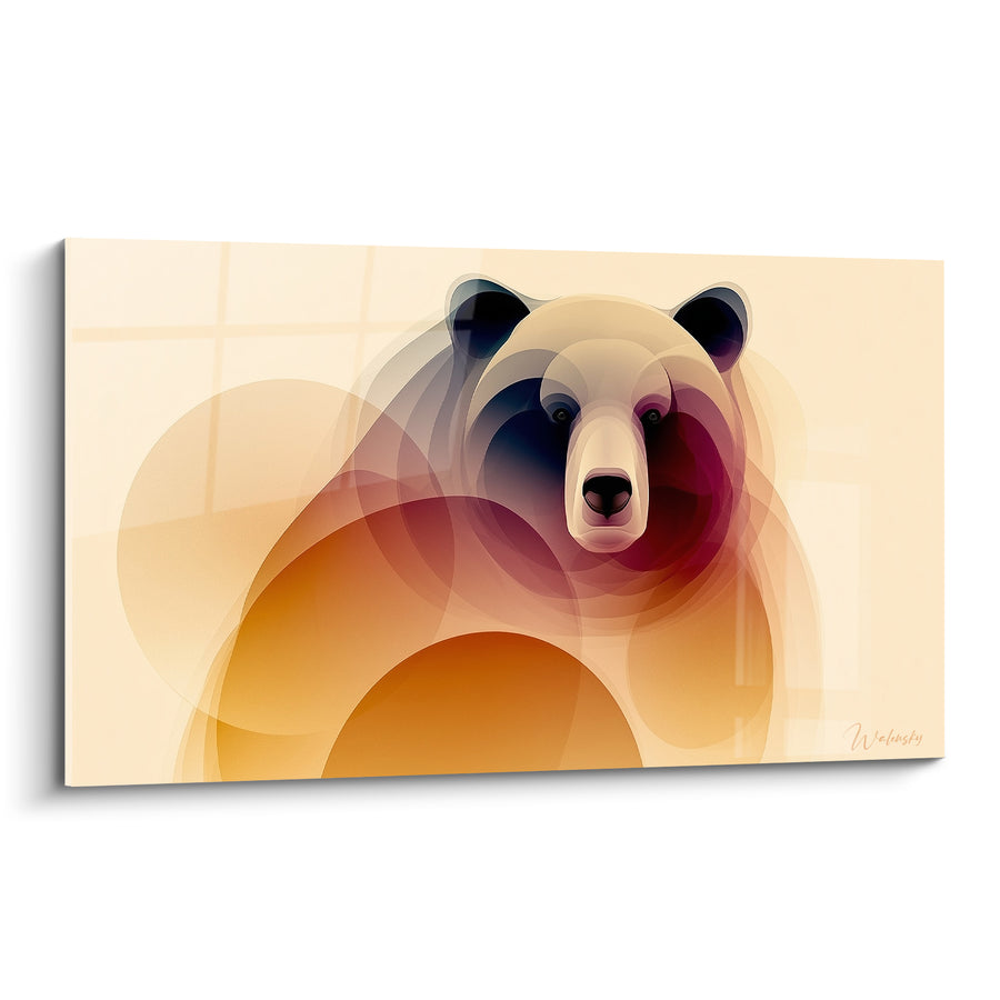 Gemälde Braunbär Ocker und Bordeaux Geometrisch - Goldene Präsenz - Edition Braunbär