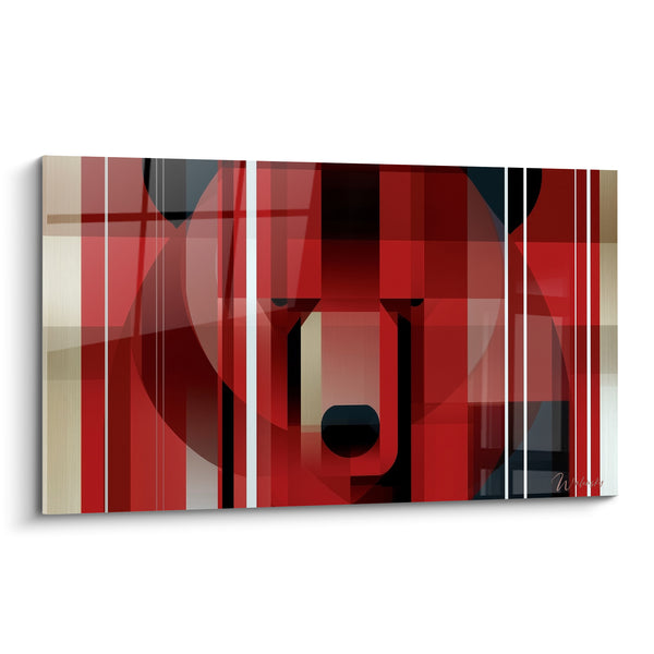 Tableau Ours brun géométrique rouge et doré - Force contenue - Edition Ours brun