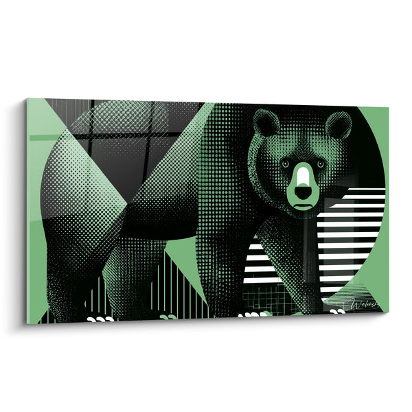 Tableau Ours géométrique vert et noir texturé - Silhouette graphique sauvage - Edition Ours brun