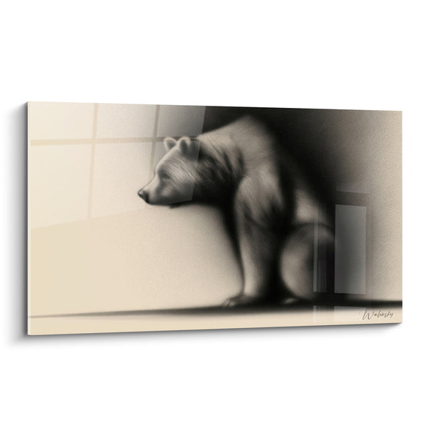 Tableau Ours accroupi ivoire et anthracite - Silence animal - Edition Ours brun