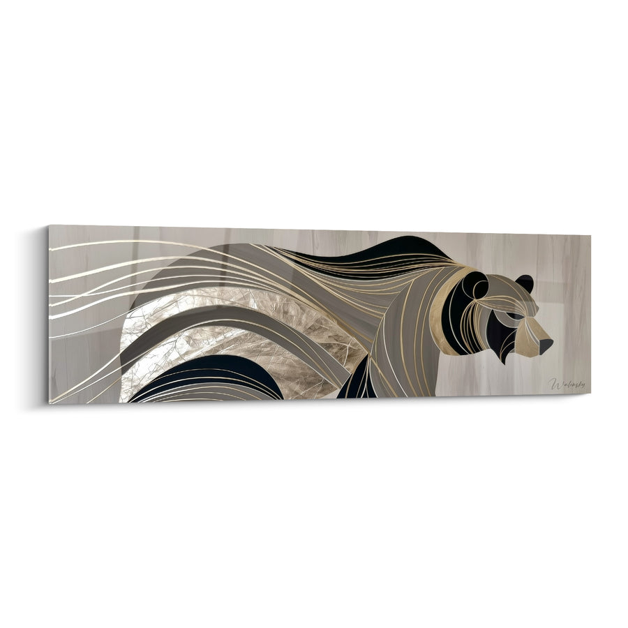 Tableau Ours brun aux lignes dorées et argentées - Fluidité sauvage - Edition Ours brun