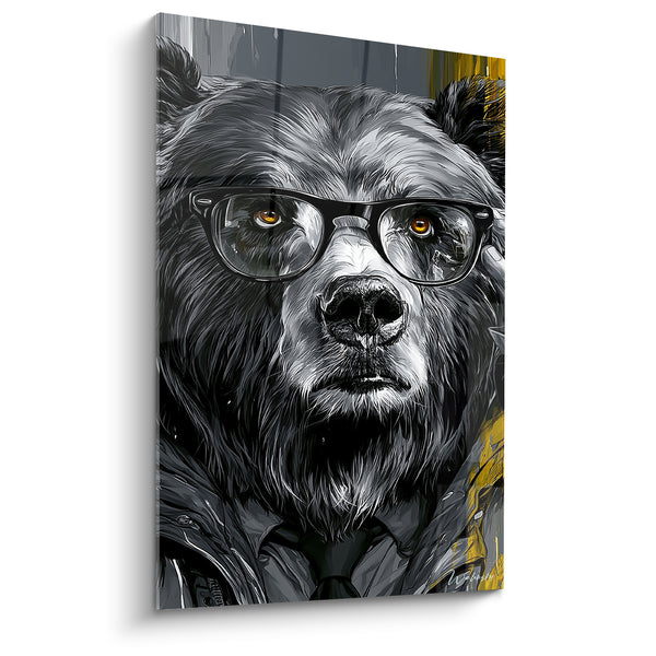 Tableau Ours brun aux lunettes noires et jaunes - Regard malicieux - Edition Ours brun