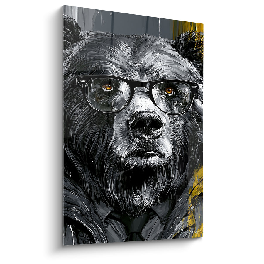 Tableau Ours brun aux lunettes noires et jaunes - Regard malicieux - Edition Ours brun
