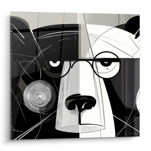 Gemälde Bär halb schwarz halb weiß mit runden Brillen - durchdringender Blick - Braunbär Edition