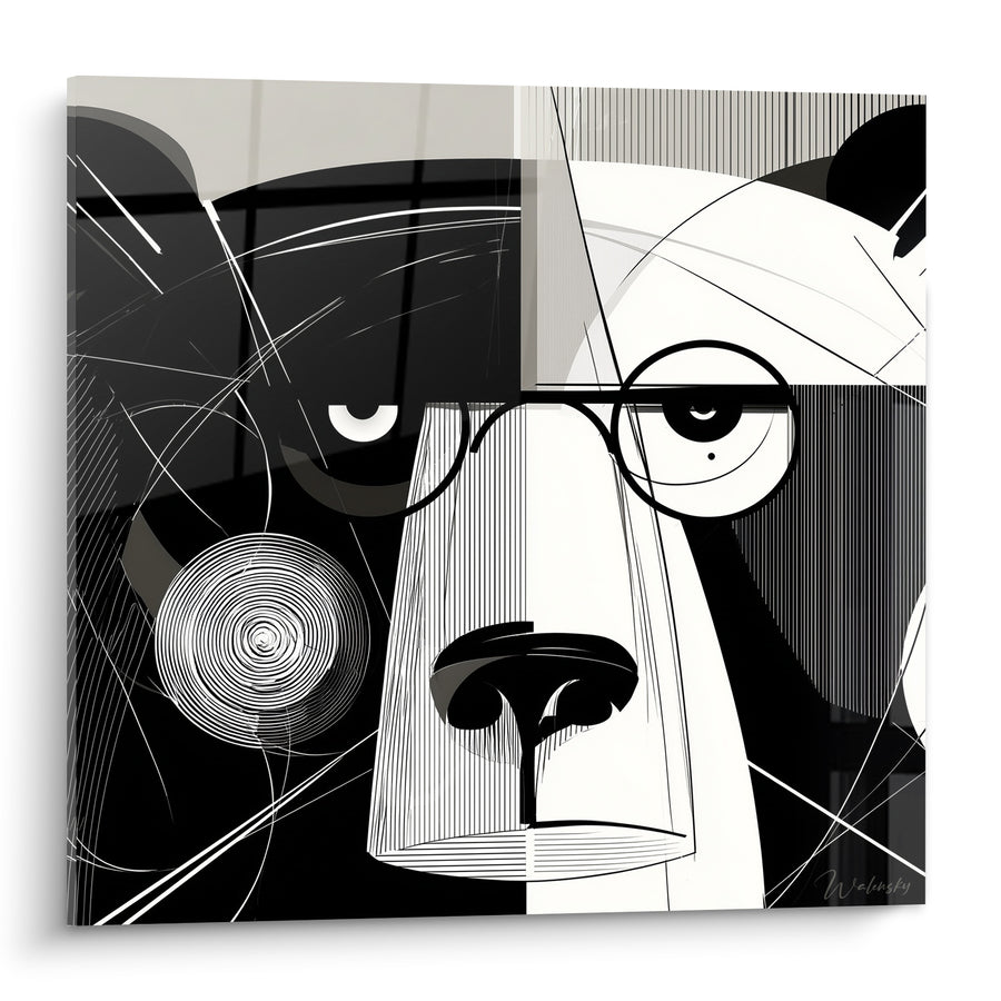 Tableau Ours mi-noir mi-blanc à lunettes rondes - Regard scrutateur - Edition Ours brun