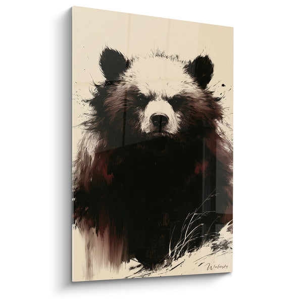 Tableau Ours noir et blanc aux herbes givrées - Face masquée contrastée - Edition Ours brun