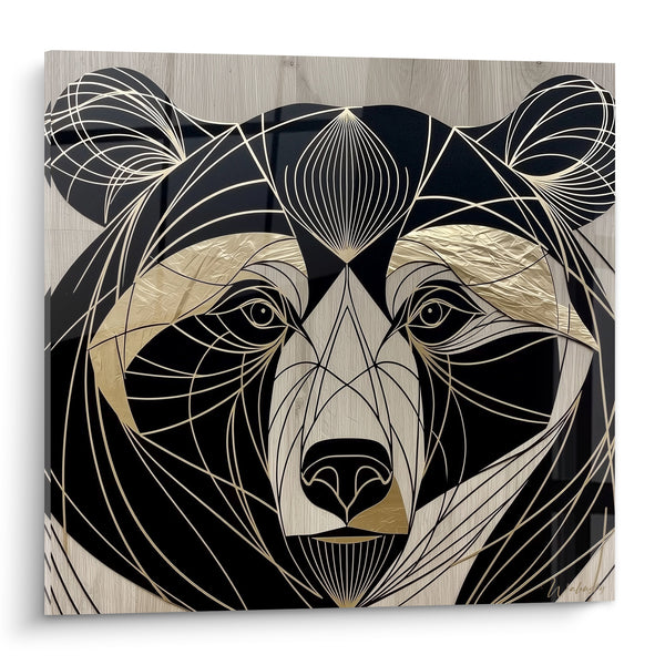 Tableau Ours brun noir et doré graphique - Regard totémique - Edition Ours brun