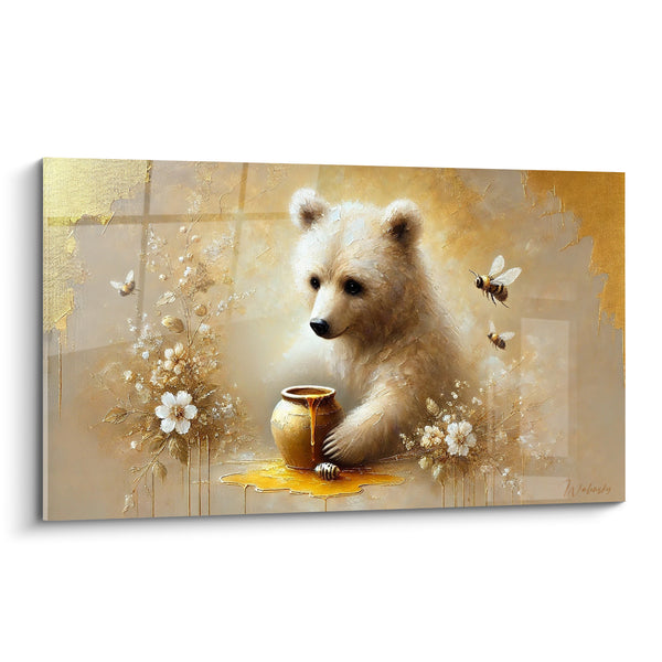 Tableau Ourson blanc et pot de miel doré - Éveil gourmand - Edition Ours brun