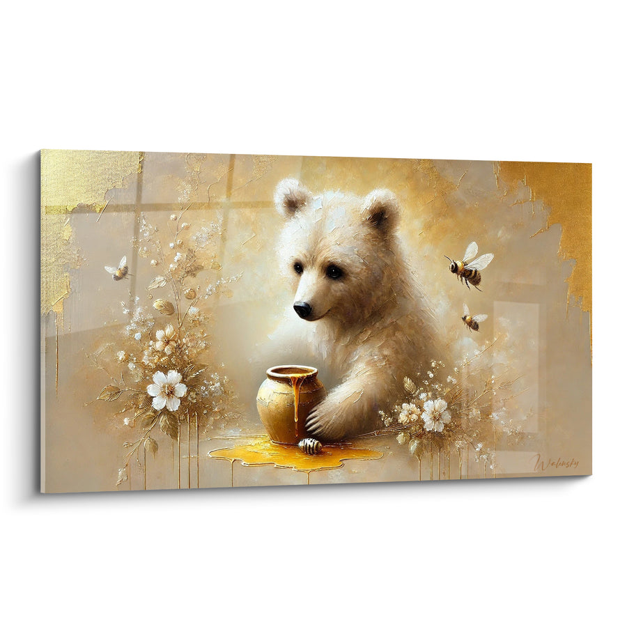 Tableau Ourson blanc et pot de miel doré - Éveil gourmand - Edition Ours brun