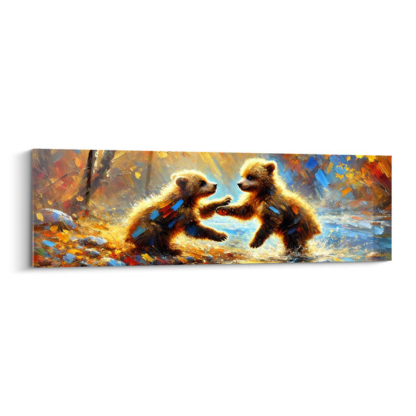 Tableau Oursons brun et bleu dans un ruisseau - Jeux fraternels - Edition Ours brun