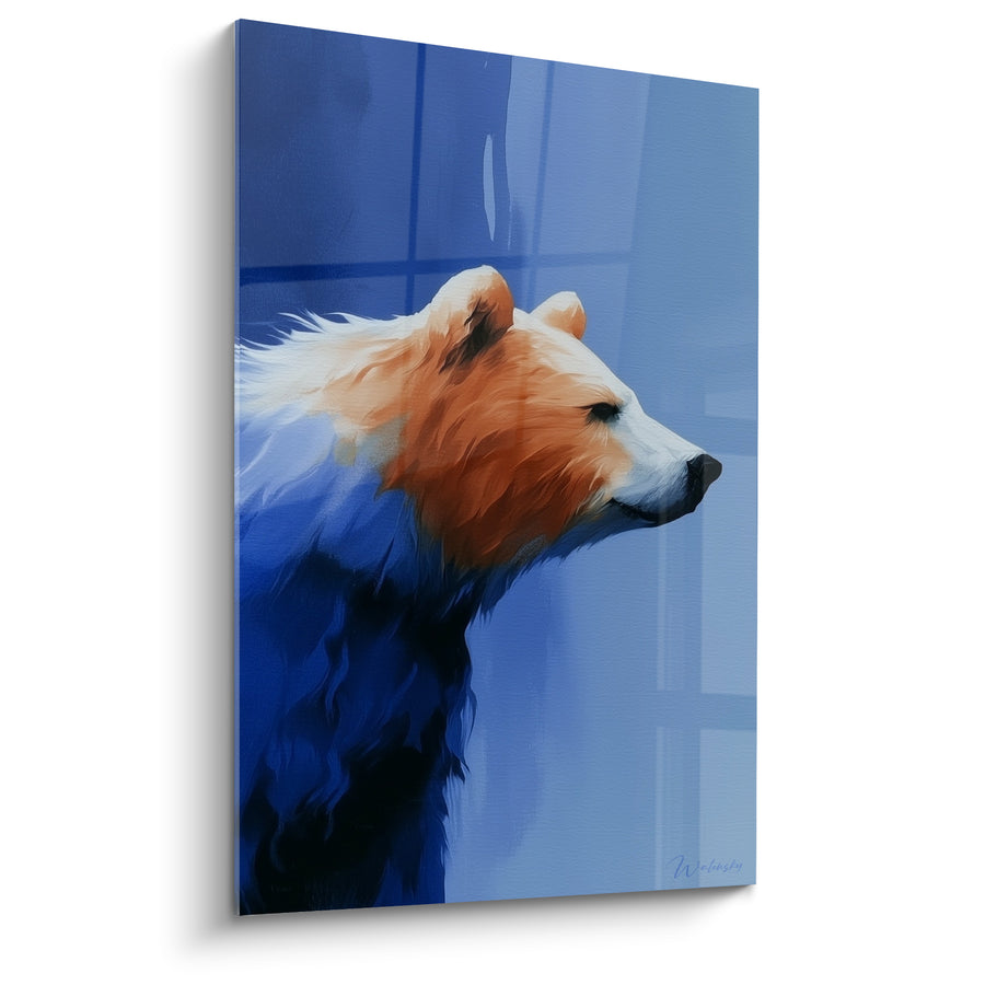 Tableau Ours brun profil bleu marine et ocre - Contemplation silencieuse - Edition Ours brun