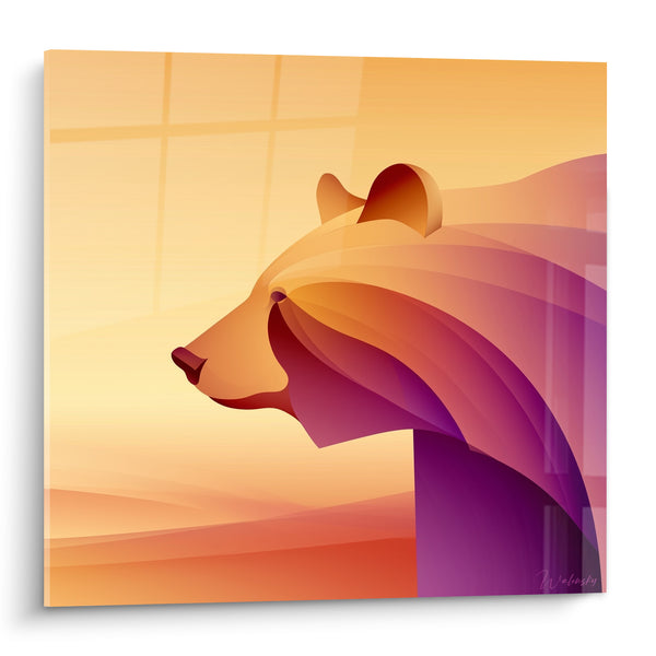 Tableau Ours profil ocre et violet dégradé - Aube silencieuse - Edition Ours brun