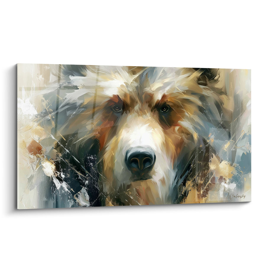 Tableau Ours brun museau noir ocre - Regard qui traverse la brume - Edition Ours brun