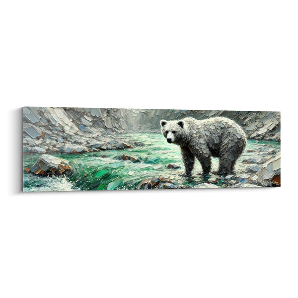 Tableau Ours brun gris et vert émeraude dans une rivière - Attente au fil de l'eau - Edition Ours brun