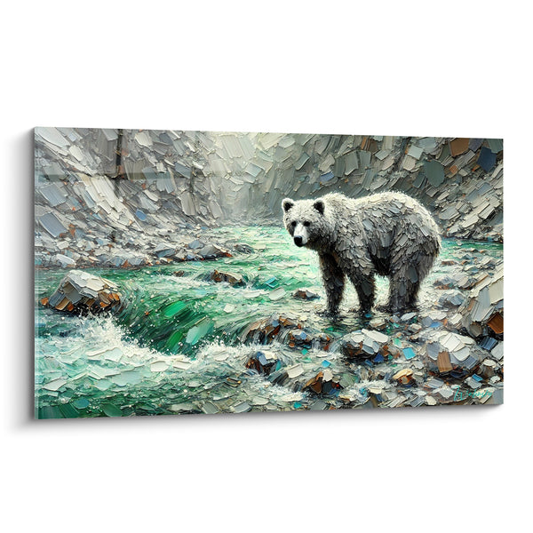 Tableau Ours gris dans une rivière turquoise - Guet au fil de l'eau - Edition Ours brun