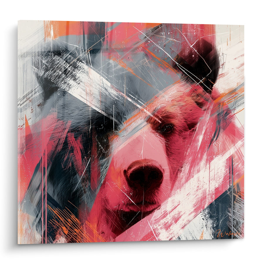Tableau Ours brun aux teintes rose et anthracite - Regard dans la tempête - Edition Ours brun
