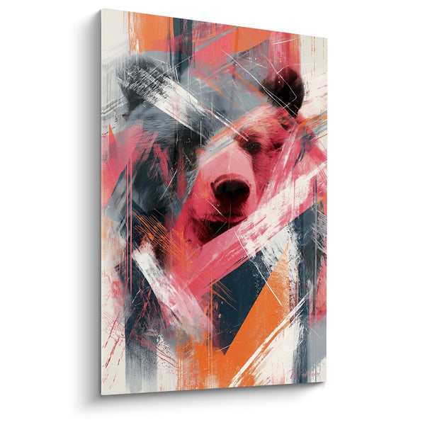 Quadri Orso bruno con graffi rosa e arancio vivaci - Strisce bianche oblique - Edizione Orso bruno