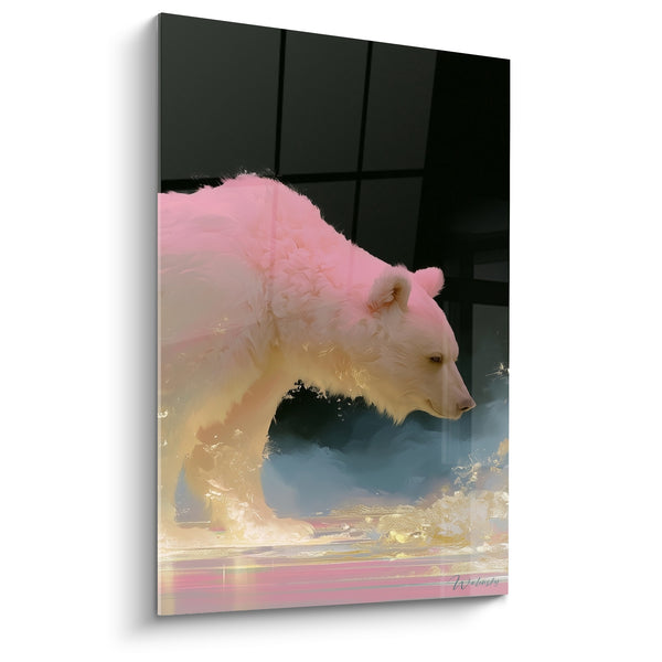 Tableau Ours rose et doré en marche - Apparition onirique - Edition Ours brun