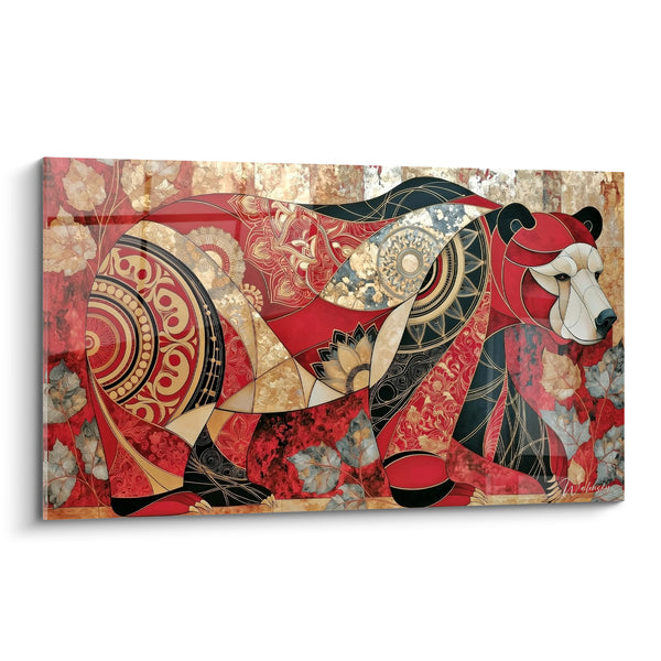 Tableau Ours rouge et doré aux motifs mandalas - Blason sauvage - Edition Ours brun