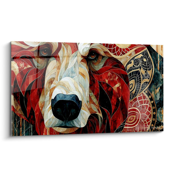 Quadri Orso bruno rosso e oro con motivi grafici - Sguardo ancestrale - Edizione Orso bruno