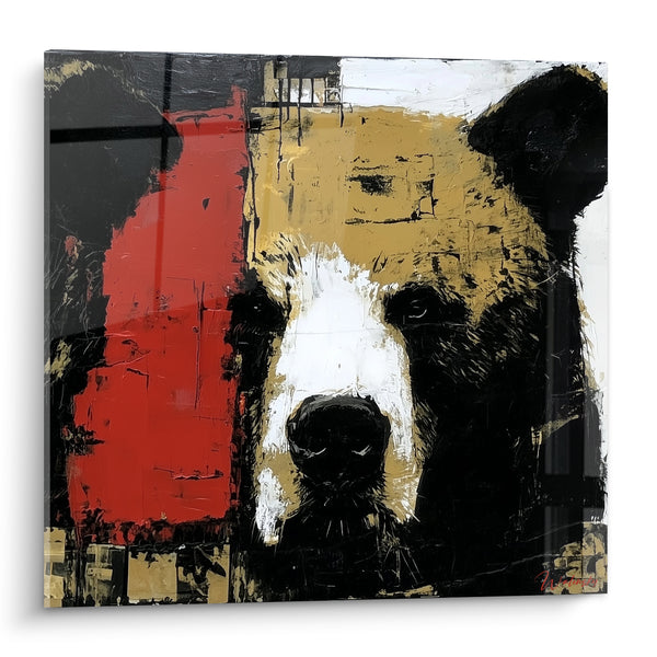 Tableau Ours brun au fond rouge et noir - Regard du géant - Edition Ours brun
