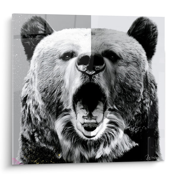 Tableau Ours rugissant en noir et blanc - Rugissement sauvage - Edition Ours brun