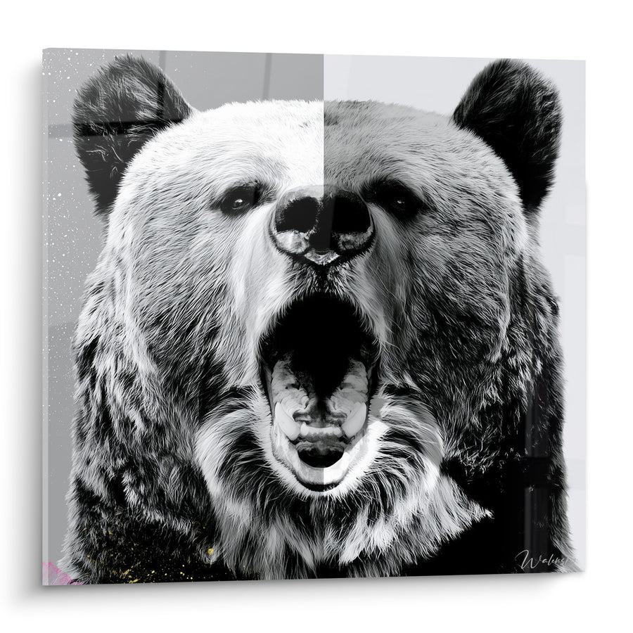Tableau Ours rugissant en noir et blanc - Rugissement sauvage - Edition Ours brun