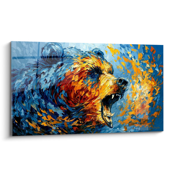 Tableau Ours rugissant en bleu et ocre - Fureur sauvage - Edition Ours brun